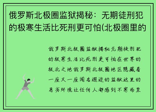 俄罗斯北极圈监狱揭秘：无期徒刑犯的极寒生活比死刑更可怕(北极圈里的监狱)