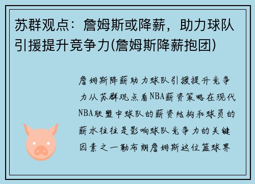 苏群观点：詹姆斯或降薪，助力球队引援提升竞争力(詹姆斯降薪抱团)